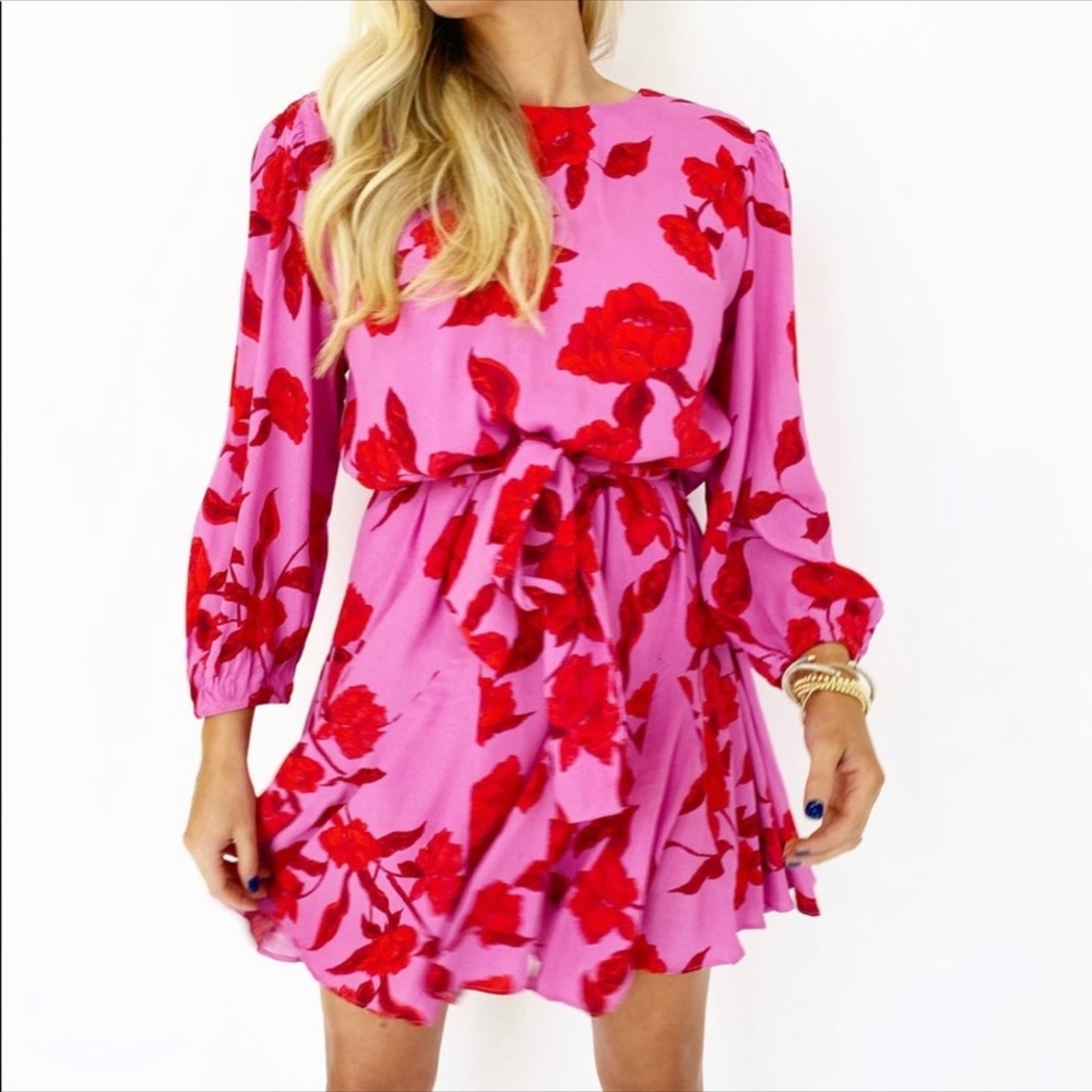 Olivaceous Bright Pink/Orange Floral Mini Dress L